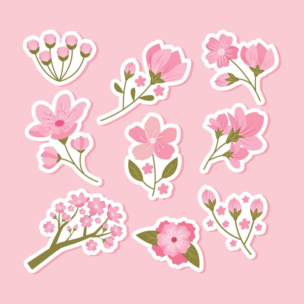 Wunderschönes Kirschblüten-Sticker-Set vektor