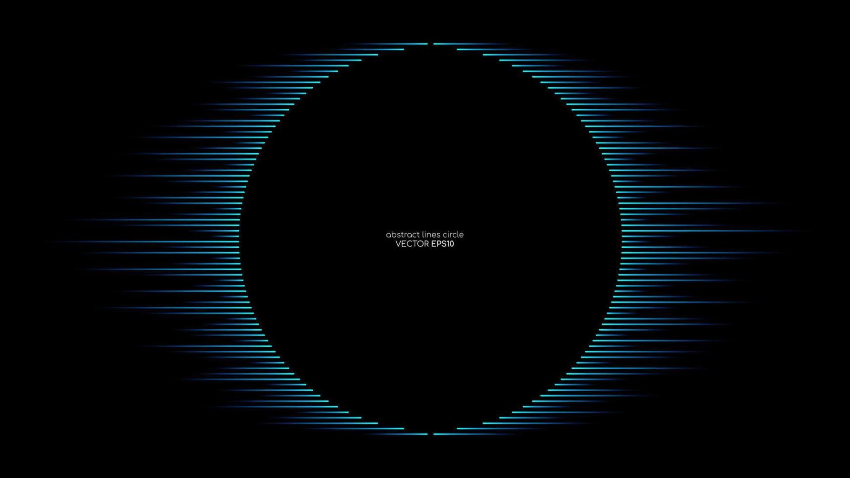 Vektor abstrakte Linien im runden Formrahmen des Kreises durch blaue Farbe lokalisiert auf schwarzem Hintergrund im Konzept Technologie, Musik, Wissenschaft, modern.