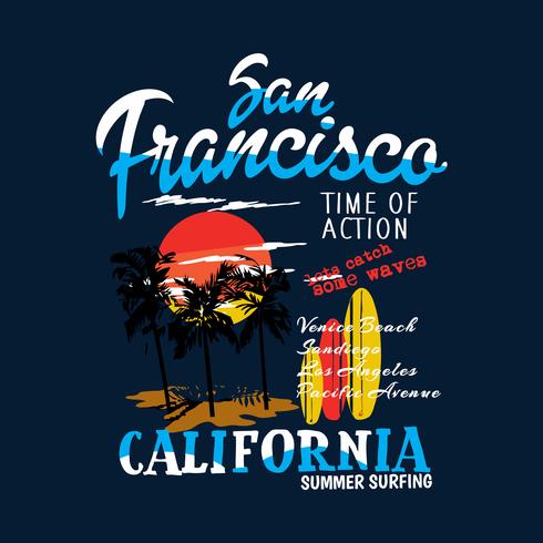 Kalifornien San Francisco Sonnenuntergang T-Shirt Druck Vektor