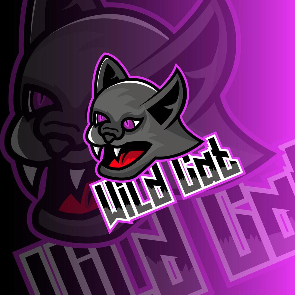 wildes katzen-maskottchen-esport-logo-design. das hochauflösende esport gaming logo ist passend für dein teammaskottchen vektor