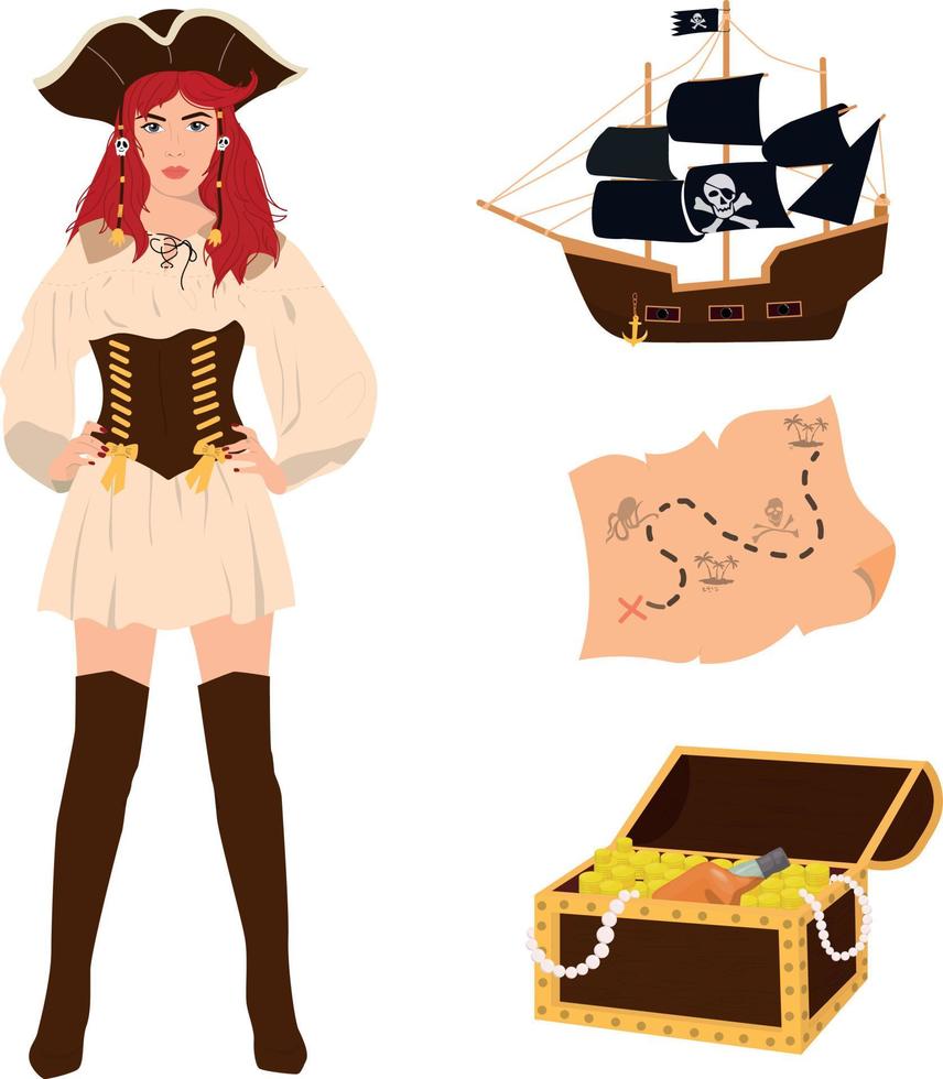 pirat kvinna set vektor