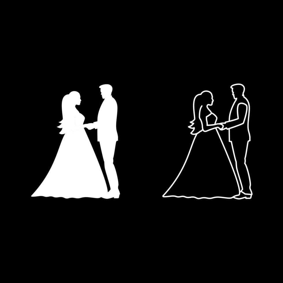 bruden och brudgummen håller händerna ikonuppsättning vit färg illustration platt stil enkel bild vektor