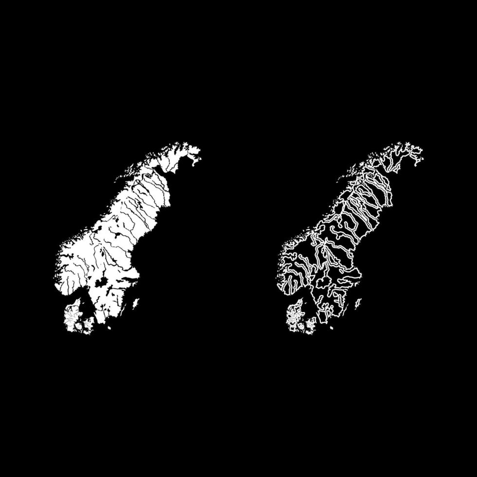 karta över skandinavien ikonuppsättning vit färg illustration platt stil enkel bild vektor