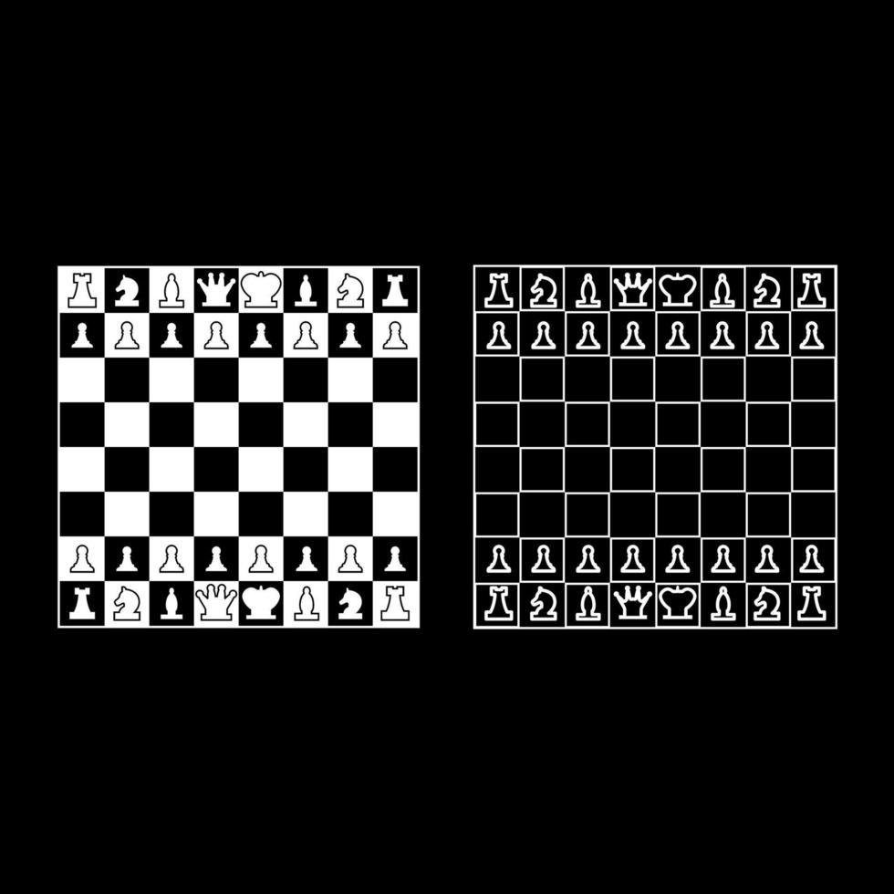 schackbräde och schackpjäser linje figurer ikonuppsättning vit färg illustration platt stil enkel bild vektor