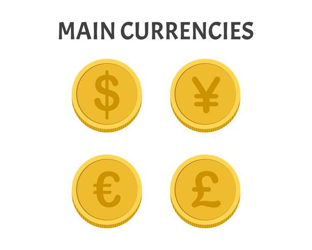 Huvudvaluta mynt symboler uppsättning isolerad på vit bakgrund vektor