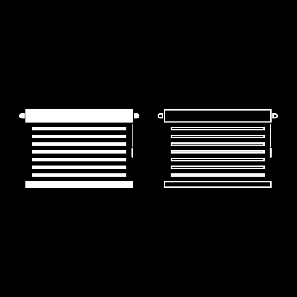 Jalousie Metallfenster Jalousie für Bürolamellen Symbol Umriss Set weiße Farbe Vektor Illustration Flat Style Image