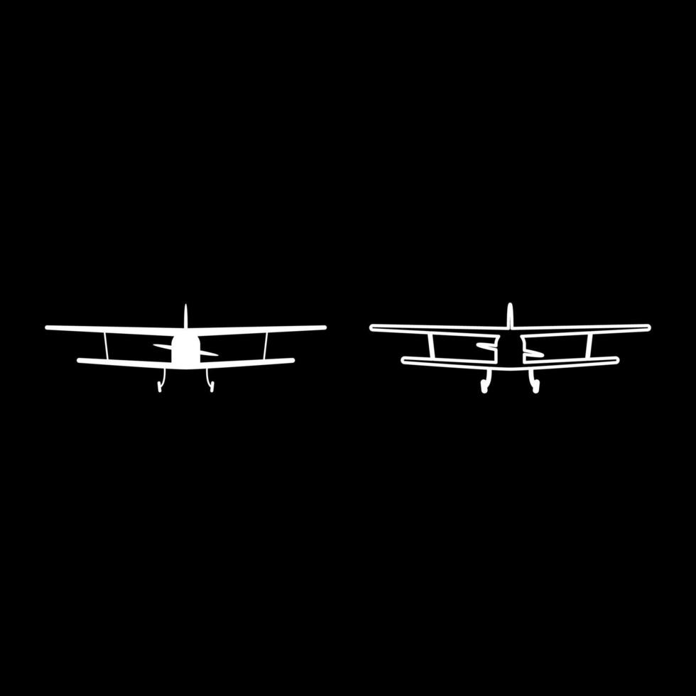 flygplan Visa med främre lätta flygplan civil flygande maskin ikonen disposition uppsättning vit färg vektor illustration platt stil bild