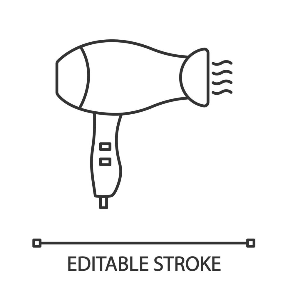 hårtork linjär ikon. tunn linje illustration. hotellrum, skönhetssalong hårfön. kontur symbol. vektor isolerade konturritning. redigerbar linje