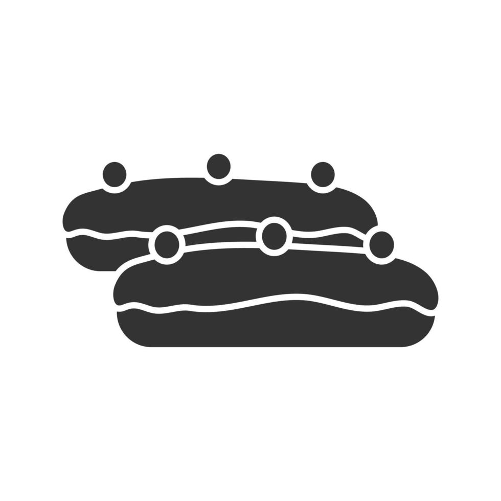 Eclair-Kuchen-Glyphe-Symbol. Silhouettensymbol. negativer Raum. vektor isolierte illustration