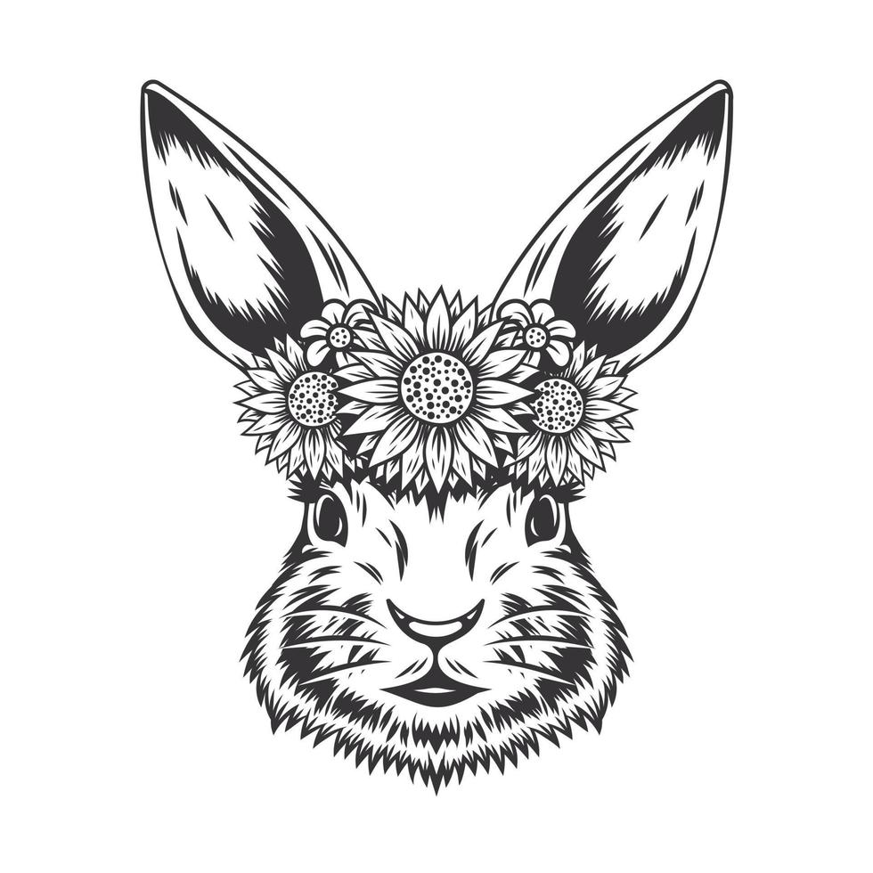 kanin kanin dam blomma linjekonst. årgång. för påskhändelse print design vektorillustration. vektor