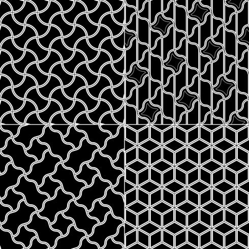 Vektor geometriska sömlösa mönster uppsättning, svart och vit konsistens.