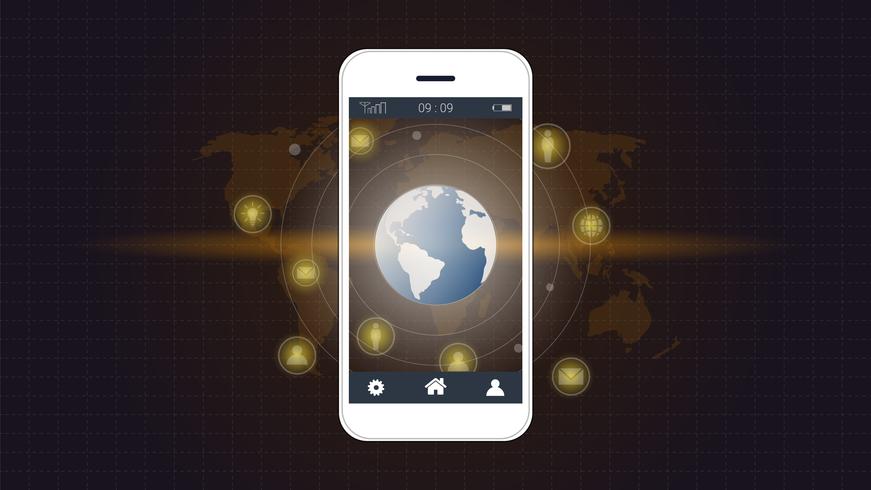 Smartphone-Bildschirm mit Hintergrund der globalen Netzwerkverbindung. vektor