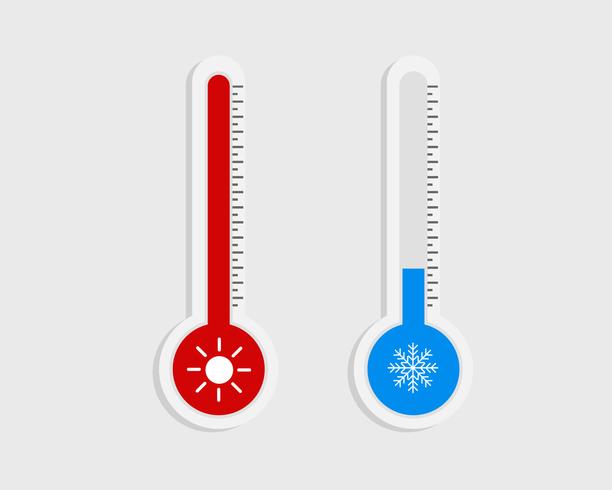 Vektor illustration av termometer utrustning visar varmt eller kallt väder på vit bakgrund