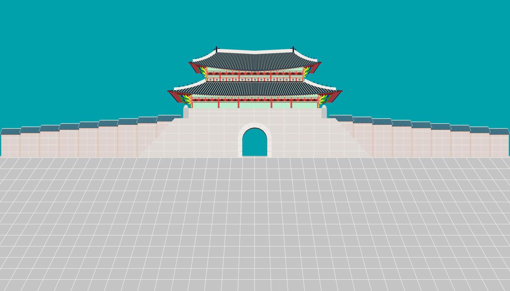 Sungnyemun-Tor und lange Mauer und großer Innenhof im Palast Changedoekgung in Seoul Südkorea Vektorillustration eps10 vektor