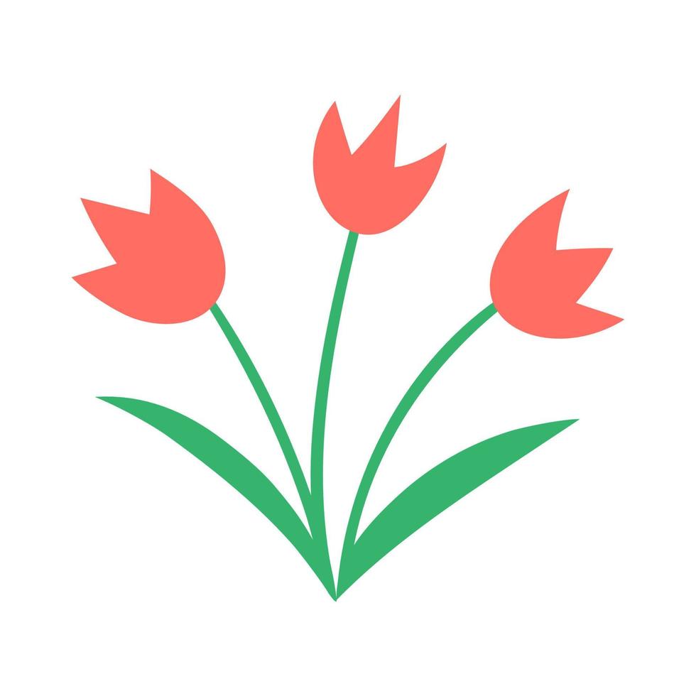 Vektor-Tulpen-Symbol. erste blühende pflanzenillustration. florale ClipArt. niedliche flache Frühlingsblumen isoliert auf weißem Hintergrund. vektor