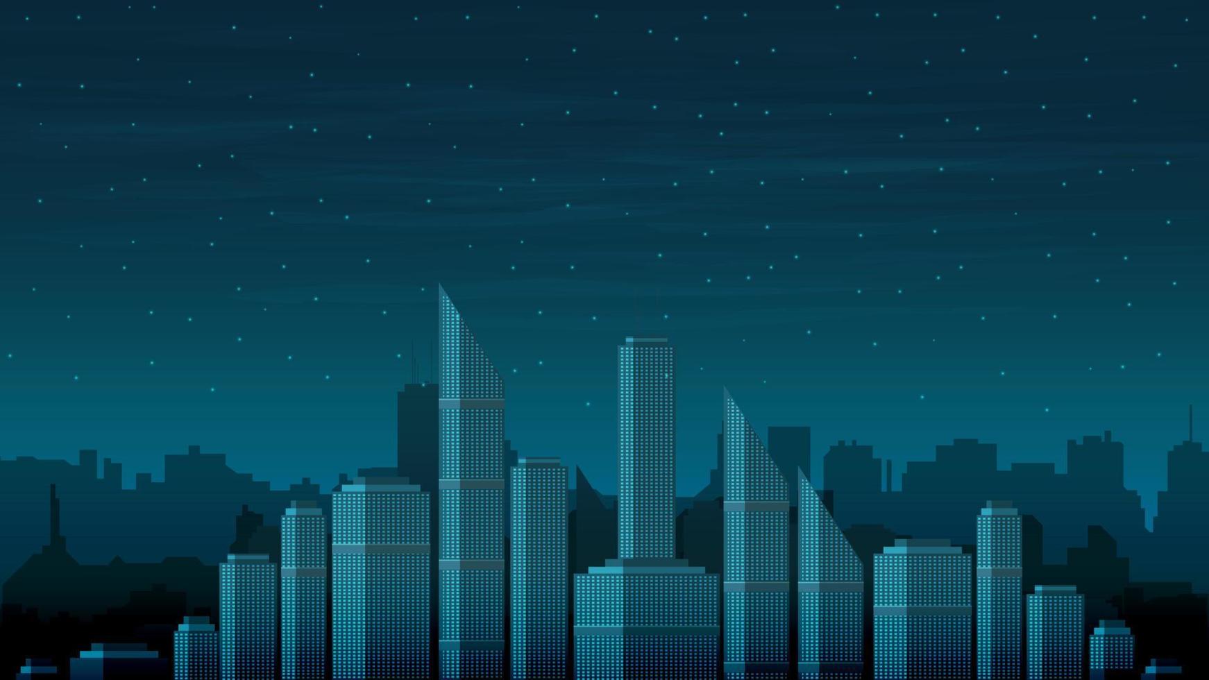 framtidens stadslandskap utan elektricitet på en mörk natt. stjärnhimmel över stadens torn vektor