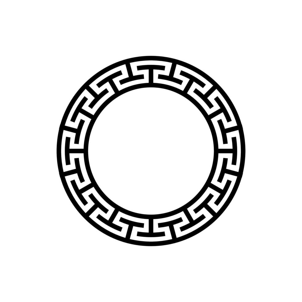 svart och vit cirkulär ram med antika grekiska ornament mönster vektor. mall för utskrift av kort, inbjudningar, böcker, för textilier, gravyr, trämöbler, smide. vektor illustration