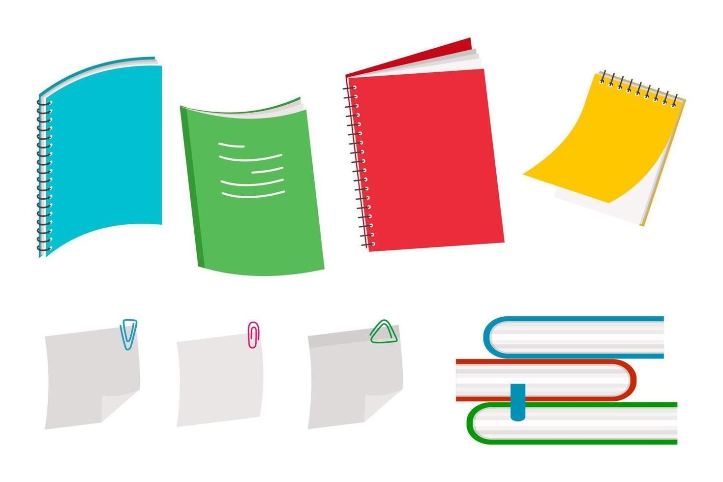 brevpapper eller skolmaterial set. pennor, pennor, ryggsäckar, linjaler, koppar, en miniräknare, kompasser. vektor illustration