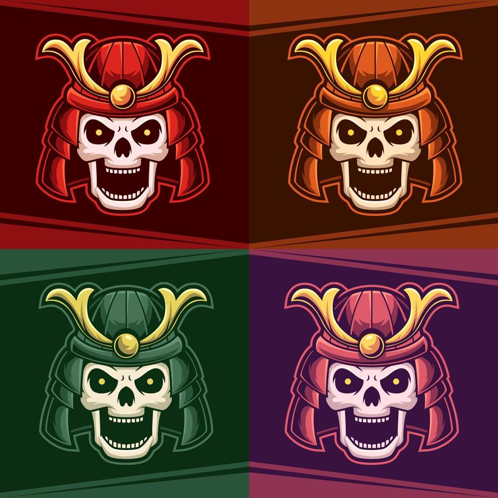 kopfschädel ronin set farbmaskottchen esport logo vektorillustration vektor