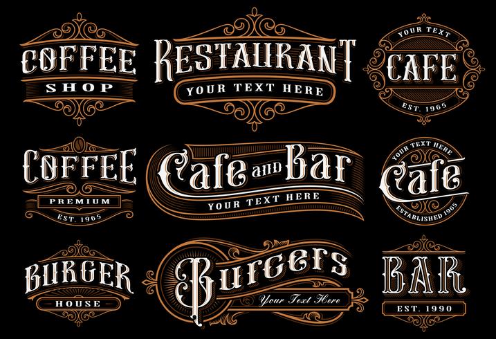 Sats med vintage bokstäver illustration för catering. vektor