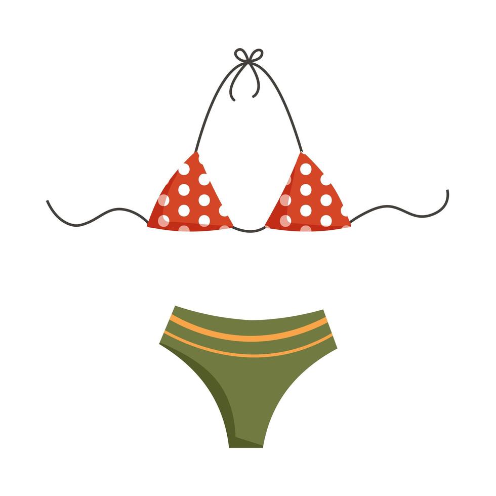 vektor illustration av retro kvinna badkläder i ärter. bikini baddräkt sommarkläder i tecknad platt stil