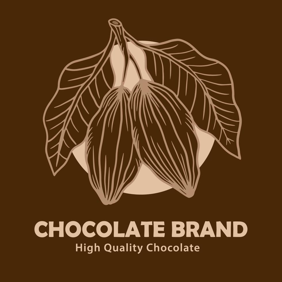 kakao, blätter, kakaosamen und schokoladenillustration vektor