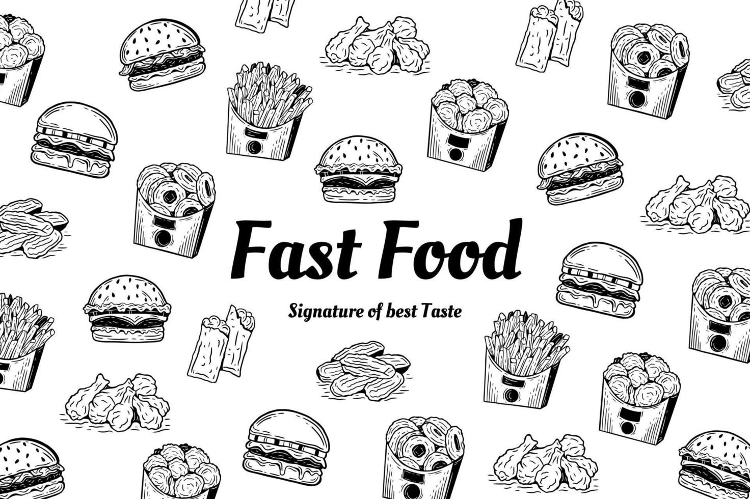 hand gezeichnete hintergrundillustration des fast-food-geschäfts vektor