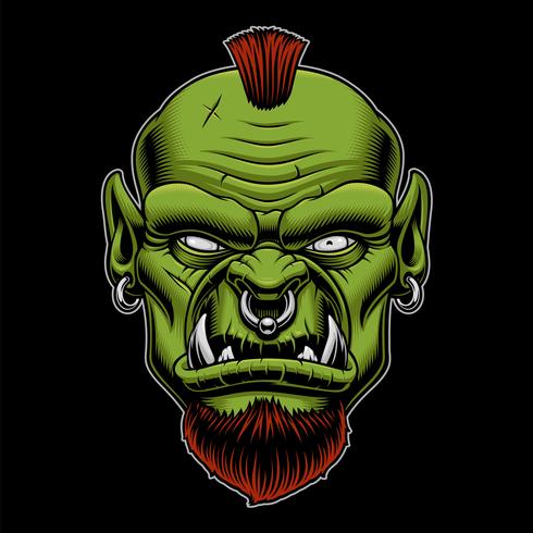 Vector Illustration eines verärgerten Orks auf dem dunklen Hintergrund.