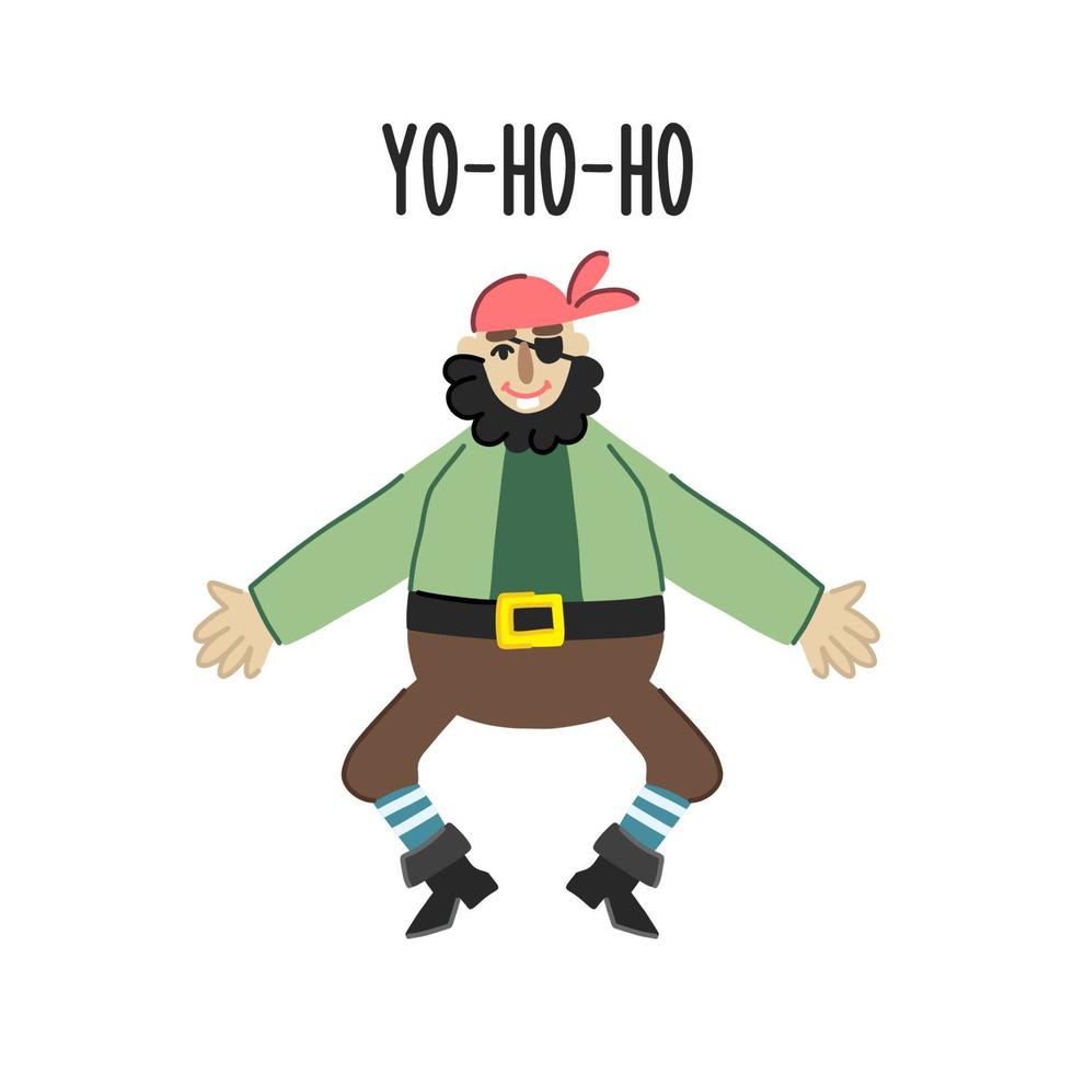 das Bild eines lustigen Cartoon-Piraten in einem Seeanzug und der Satz yo ho ho vektor