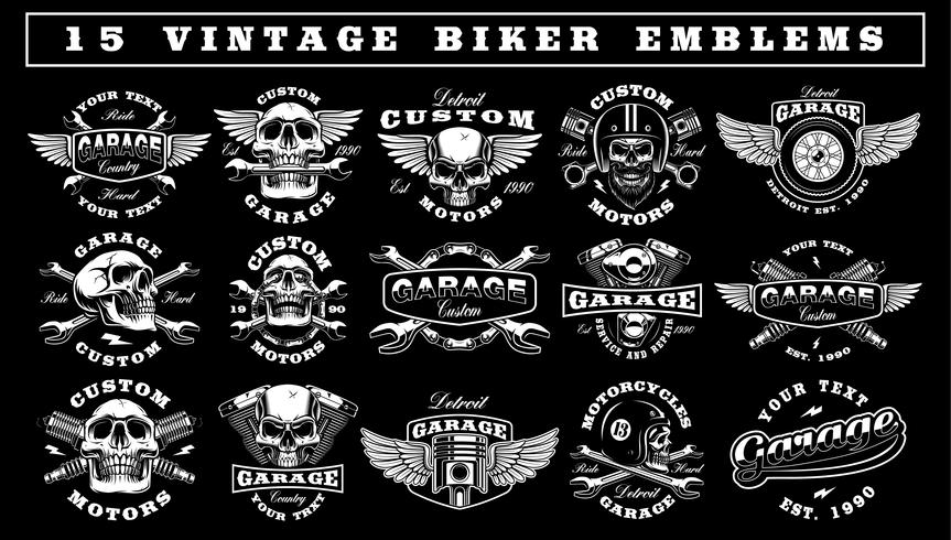 Set med Vintage Biker Emblem vektor