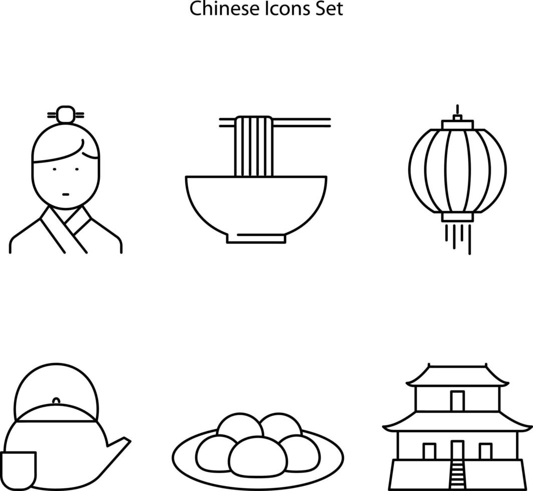 kinesiska kontur vektor ikoner set. disposition vektor illustration lampa. isolerade illustration av kinesiska ikoner på vit bakgrund.