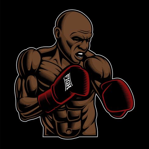 Färgad illustration av boxfighter på den mörka bakgrunden vektor