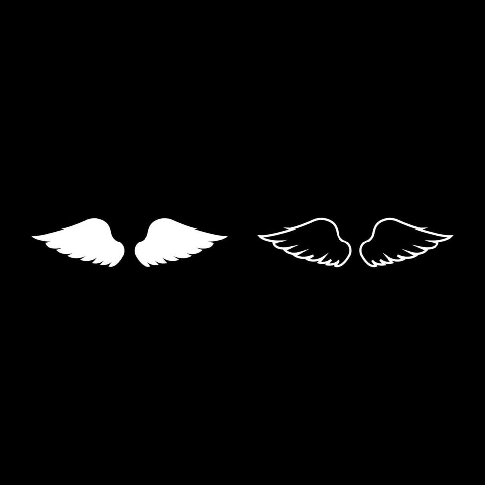 Flügel des Vogels Teufelsengel Paar ausgebreitetes Tierteil Fliegenkonzept Freiheit Idee Symbol Umriss Set weiße Farbe Vektor Illustration Flat Style Image