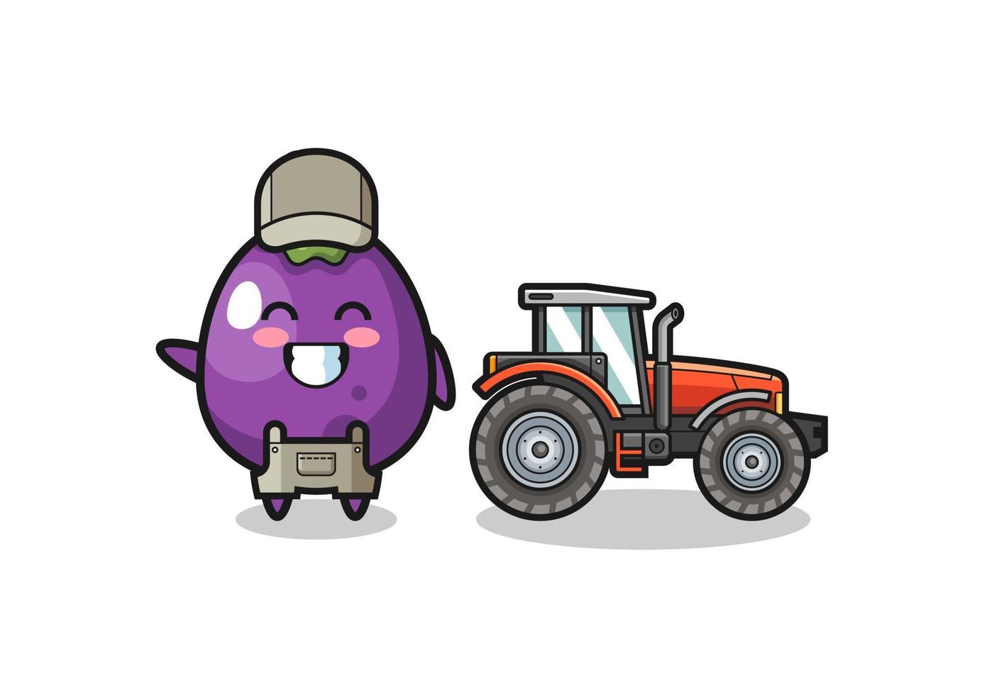auberginebondens maskot som står bredvid en traktor vektor