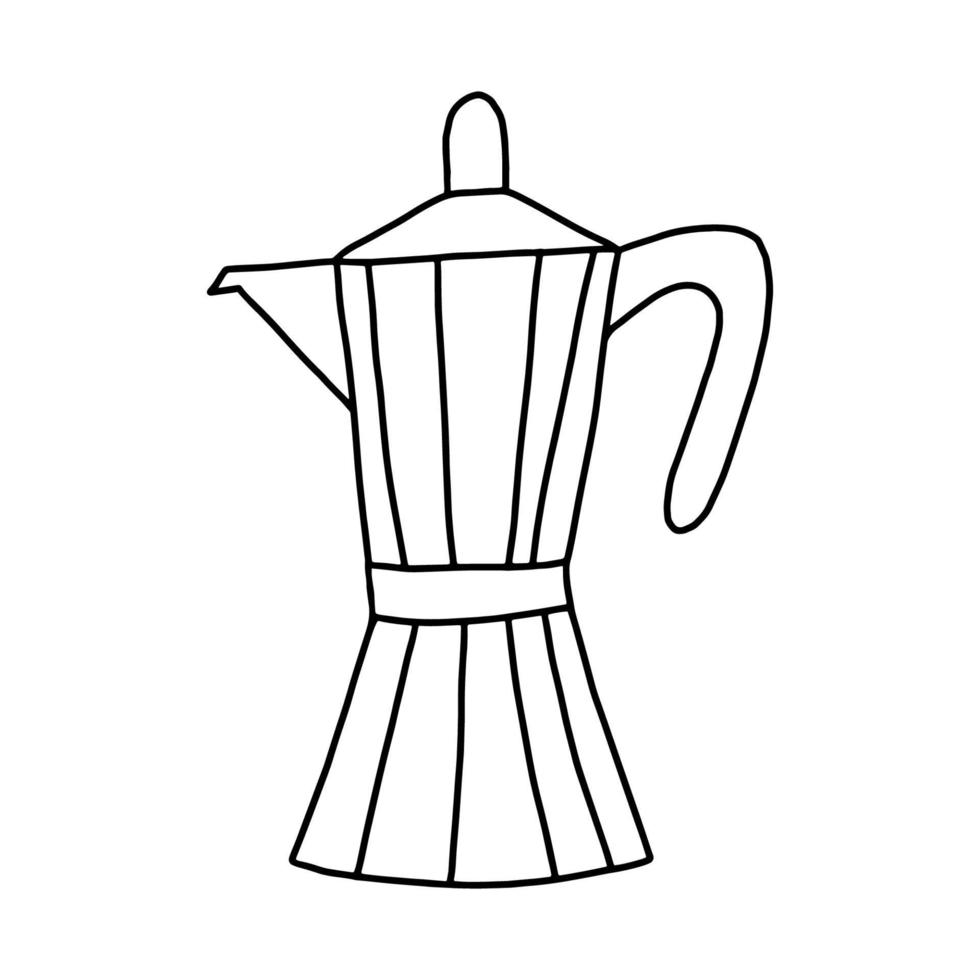 eine Kaffeekanne im Doodle-Stil.Kaffeemaschine. Schwarz-Weiß-Bild.Umrisszeichnung.das Bild der Hand.Vektor vektor