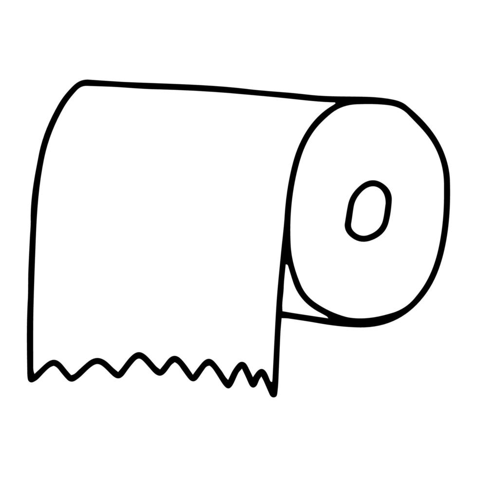 en rulle toalettpapper ritad i klotterstil. konturritning för hand. svartvit illustration. hygienprodukter. monokrom. vektorbild vektor