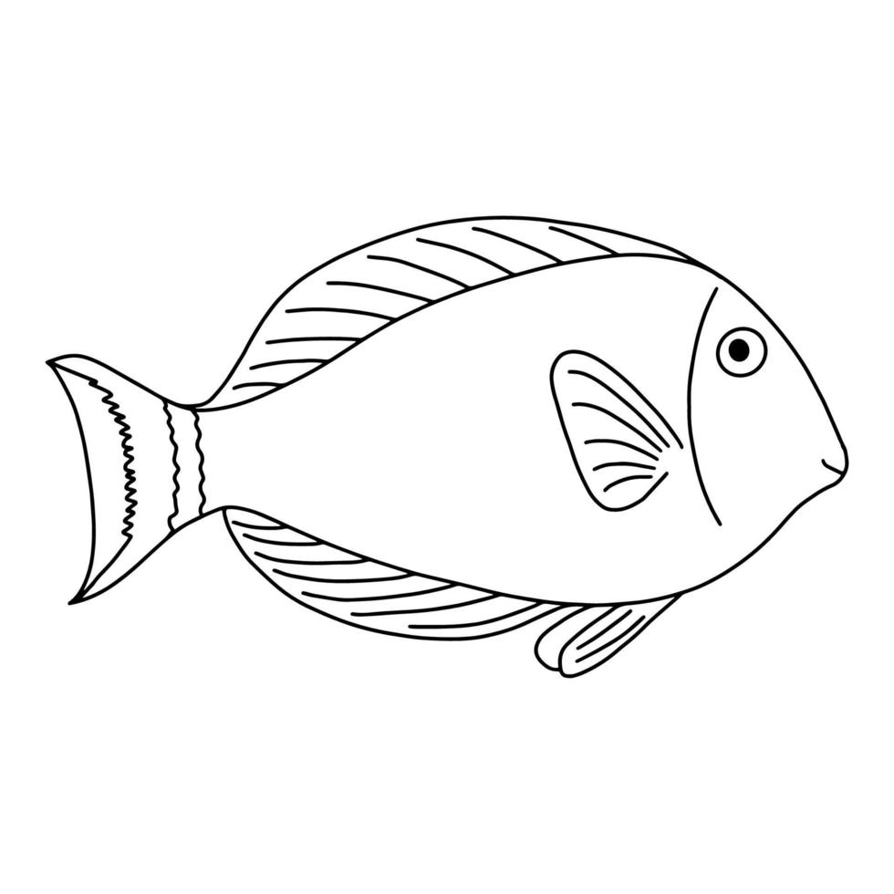 havets eller flodens fisk. målarbok för vuxna eller barn. svartvit bild. doodle målarbok. vektorillustration vektor