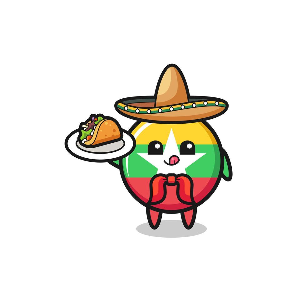 mexikanisches kochmaskottchen der myanmar-flagge, das einen taco hält vektor