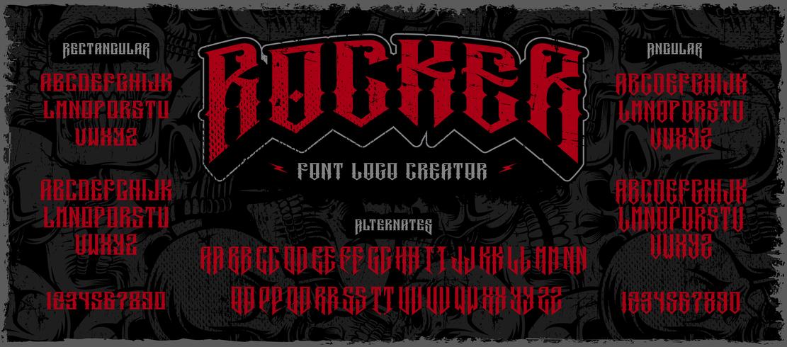 Rocker Display Font Logo Creator auf dem dunklen Hintergrund vektor