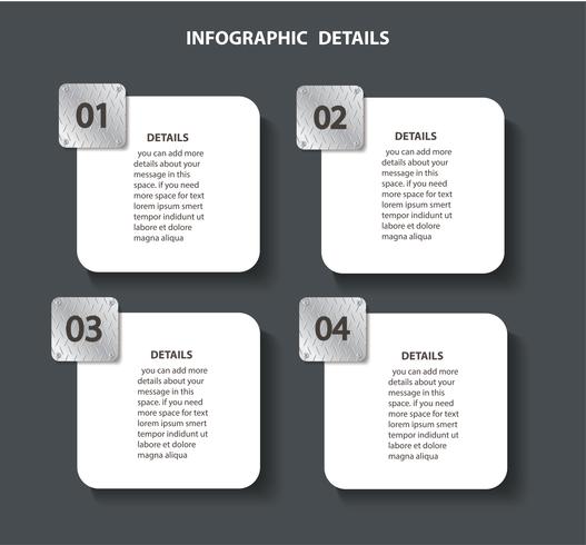 plåtmetall info grafisk mall med 4 alternativ. Kan användas för webb, diagram, diagram, presentation, diagram, rapport, steg för steg infographics vektor