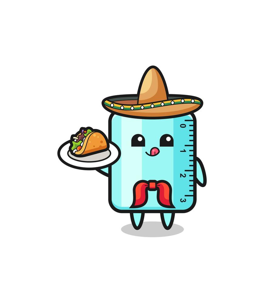 linjal mexikansk kock maskot håller en taco vektor