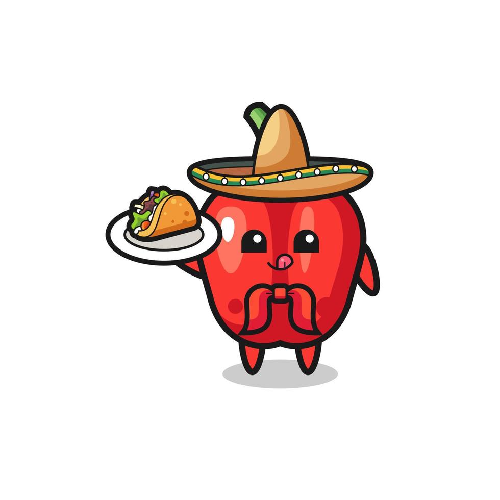 röd paprika mexikansk kock maskot som håller en taco vektor