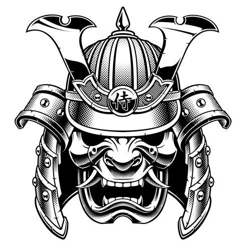 Samurai Warrior Mask (Schwarz-Weiß-Version) vektor