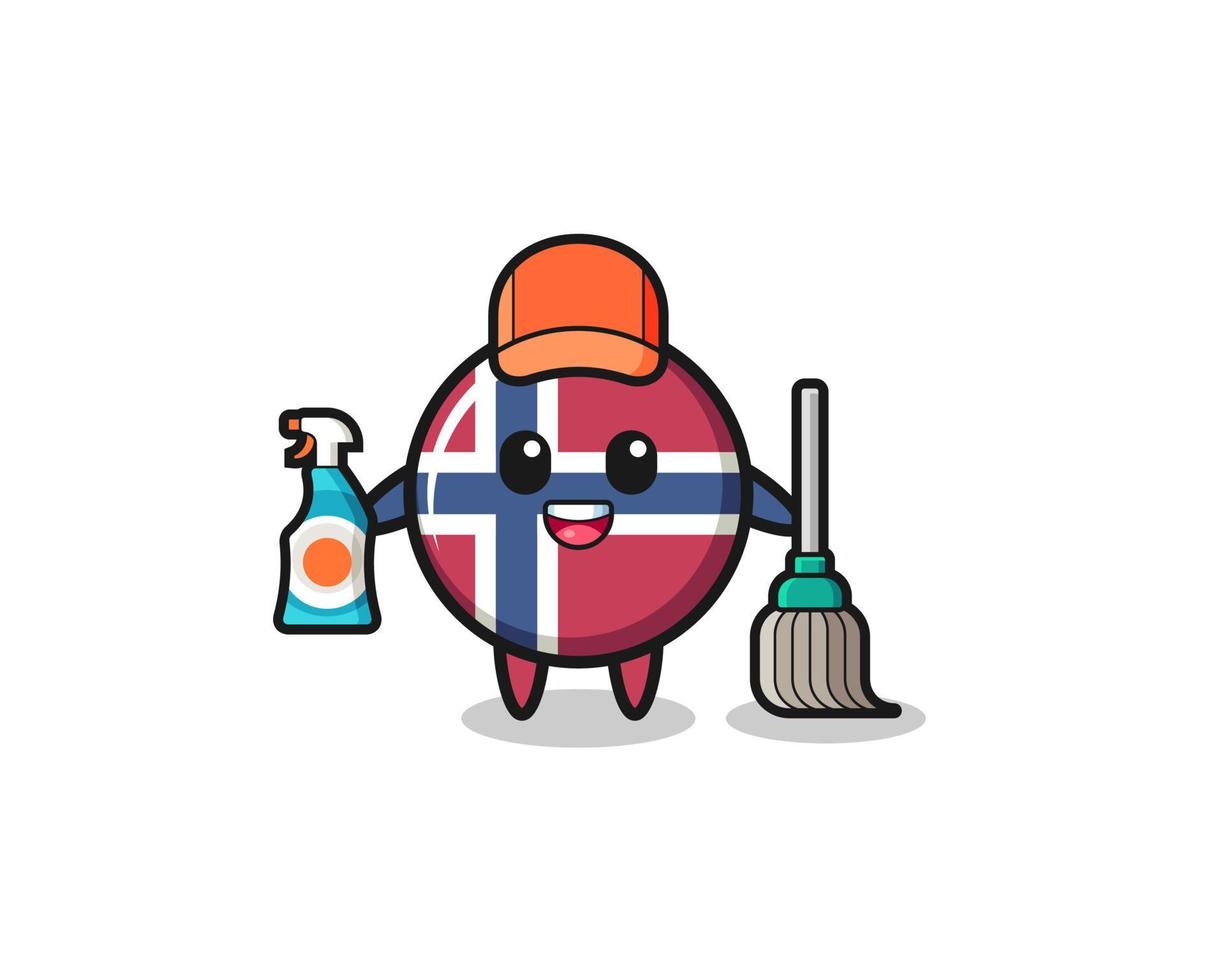 niedlicher norwegen-flaggencharakter als maskottchen des reinigungsdienstes vektor