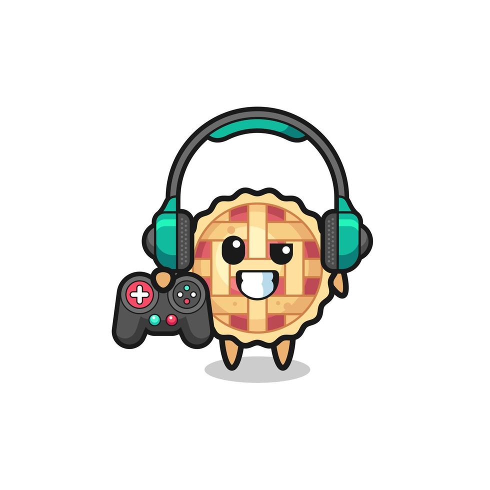 Apple Pie Gamer Maskottchen mit einem Gamecontroller vektor