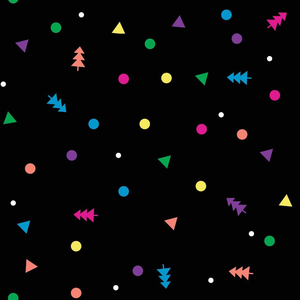 träd och konfetti seamless mönster på svart vektor