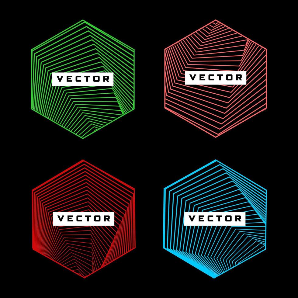 hexagon form med geometriska linjemönster färg designelement vektor set