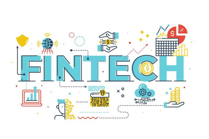 Wort-Beschriftungsillustration Fintech (Finanztechnologie) vektor