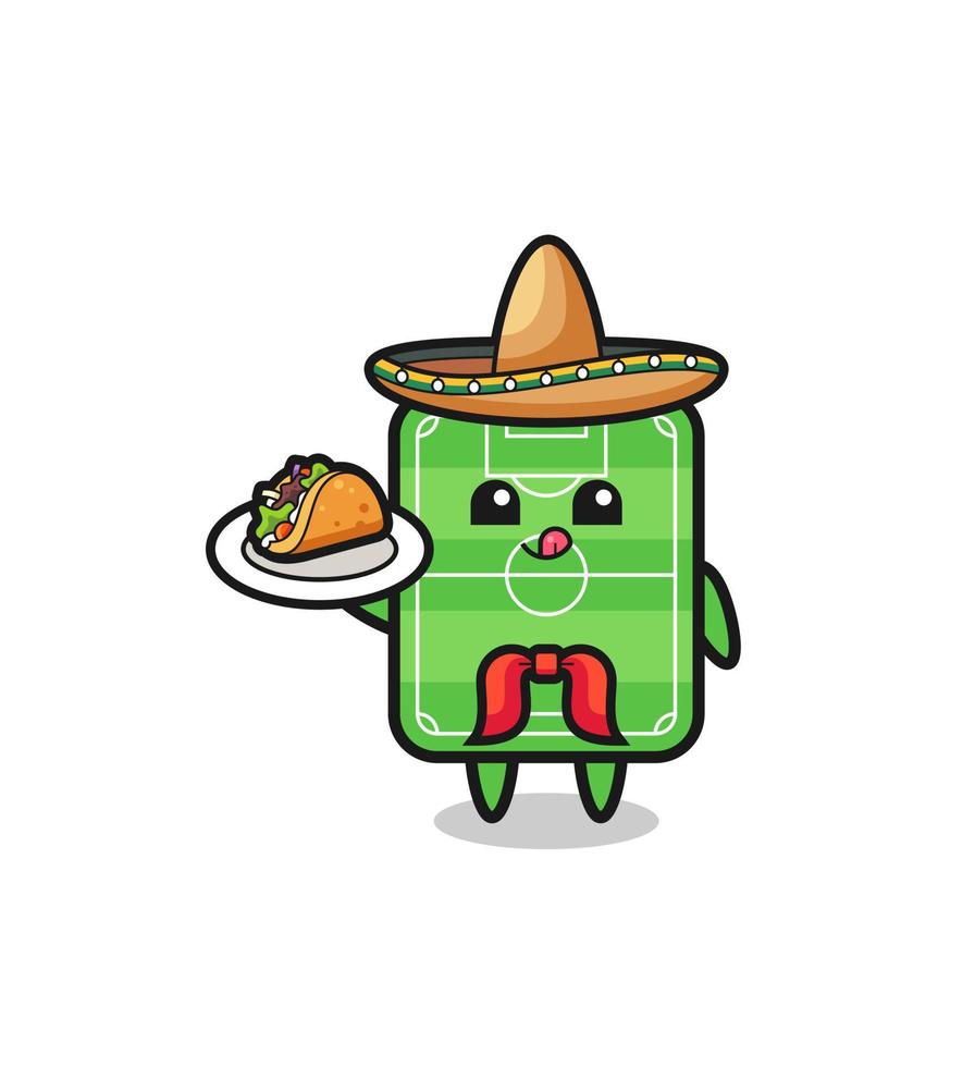 fotbollsplan mexikansk kock maskot håller en taco vektor
