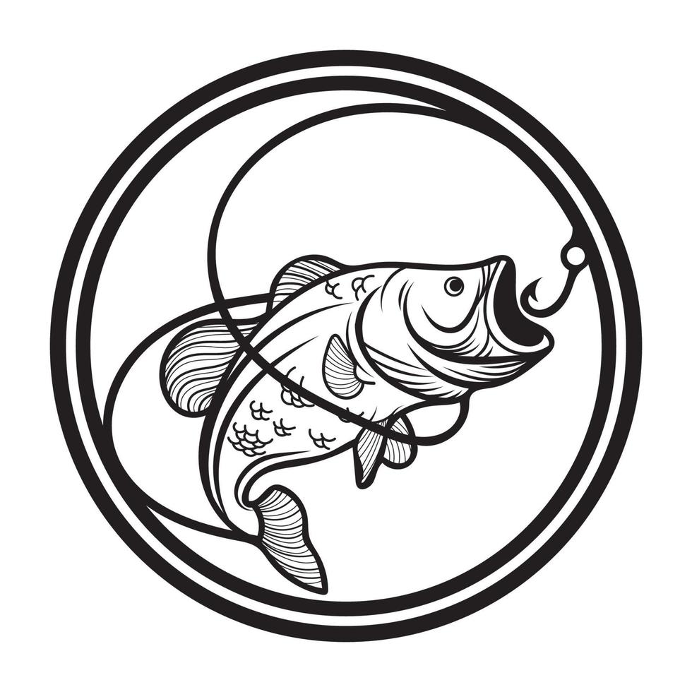 stor baskontur svart och vit. fiske logotyp vektor